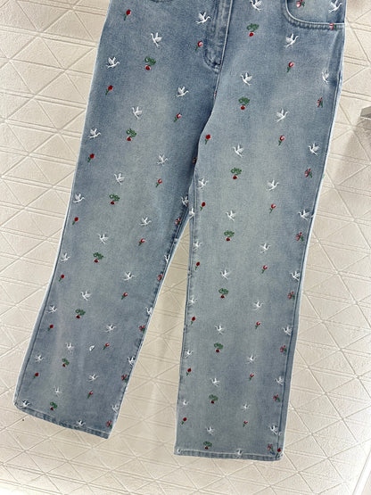 Embroidered Denim Pants