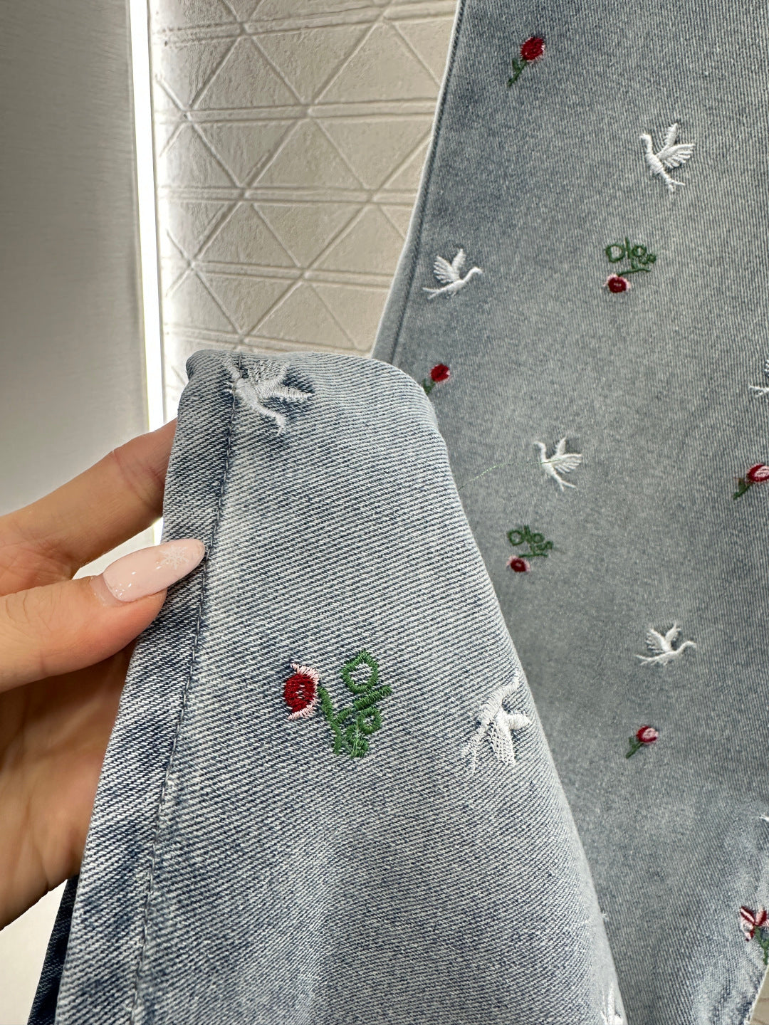 Embroidered Denim Pants
