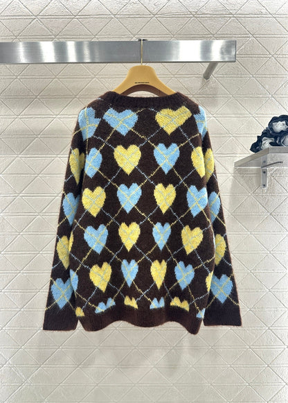 Heart-patterned plaid sweater