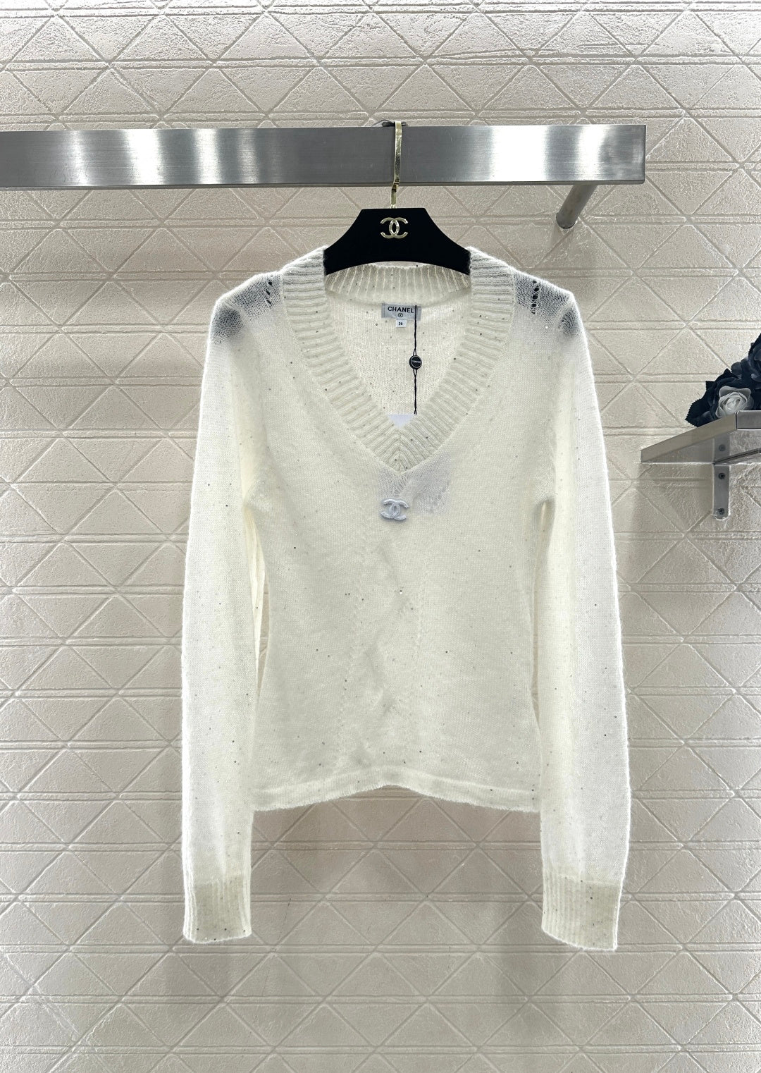 Sweetheart Neckline Sequined Sweater