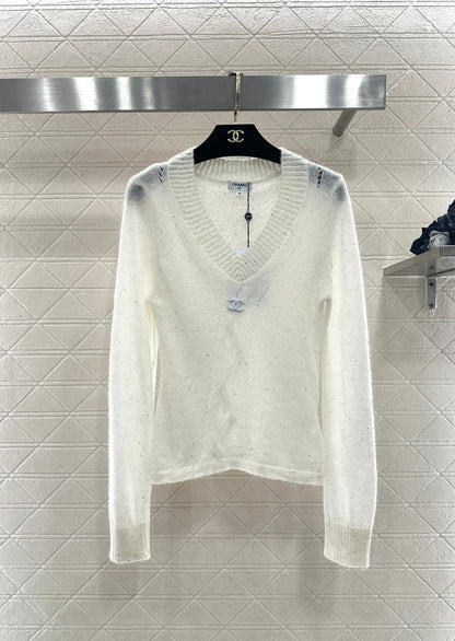Sweetheart Neckline Sequined Sweater