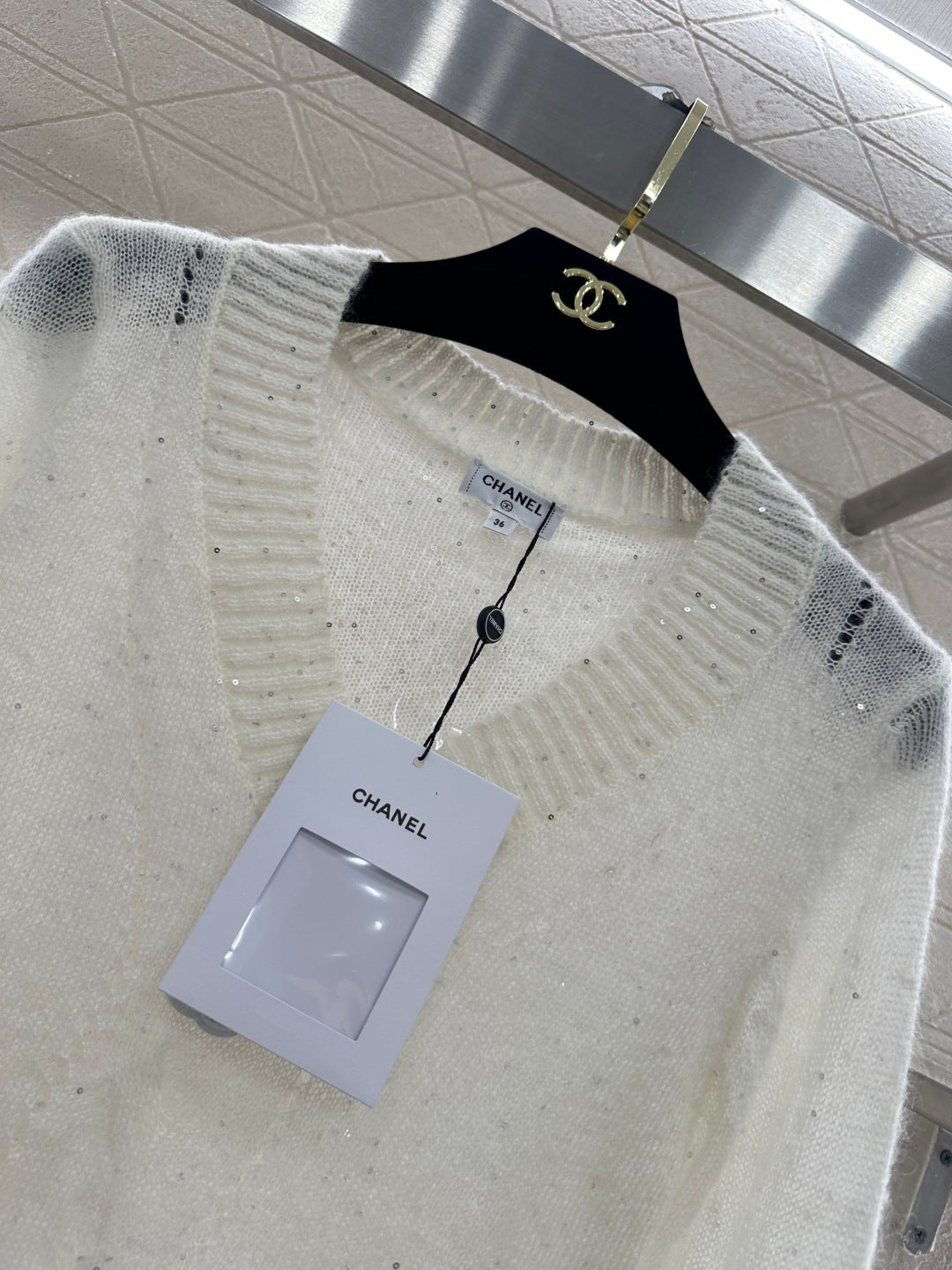 Sweetheart Neckline Sequined Sweater