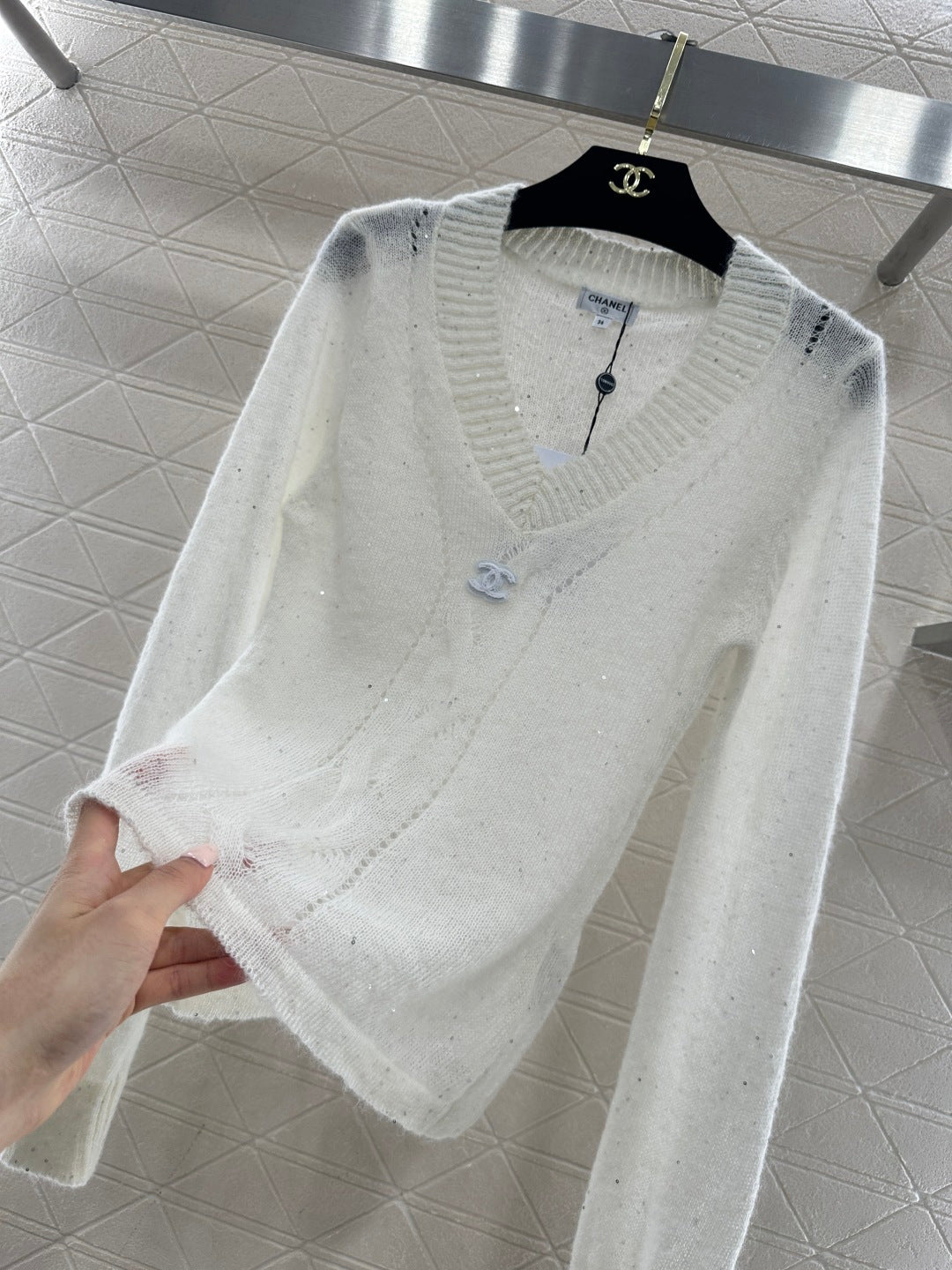 Sweetheart Neckline Sequined Sweater