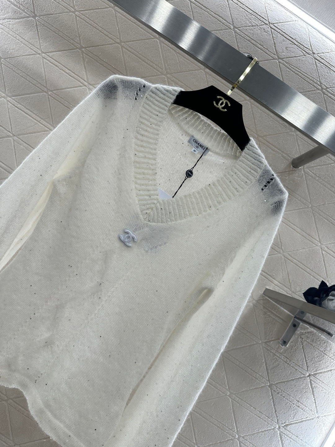Sweetheart Neckline Sequined Sweater