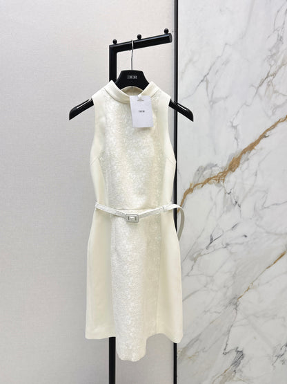 Embossed Jacquard Belt Dress