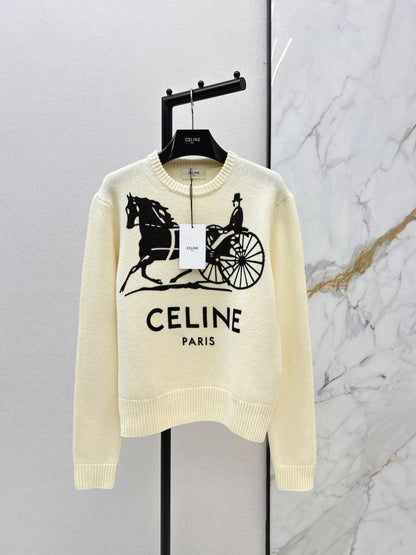 Carriage Pattern Cream Sweater