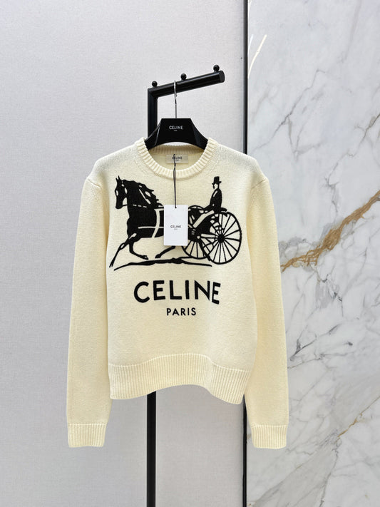 Carriage Pattern Cream Sweater