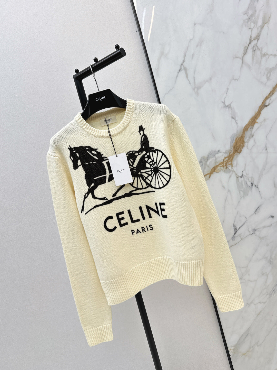 Carriage Pattern Cream Sweater