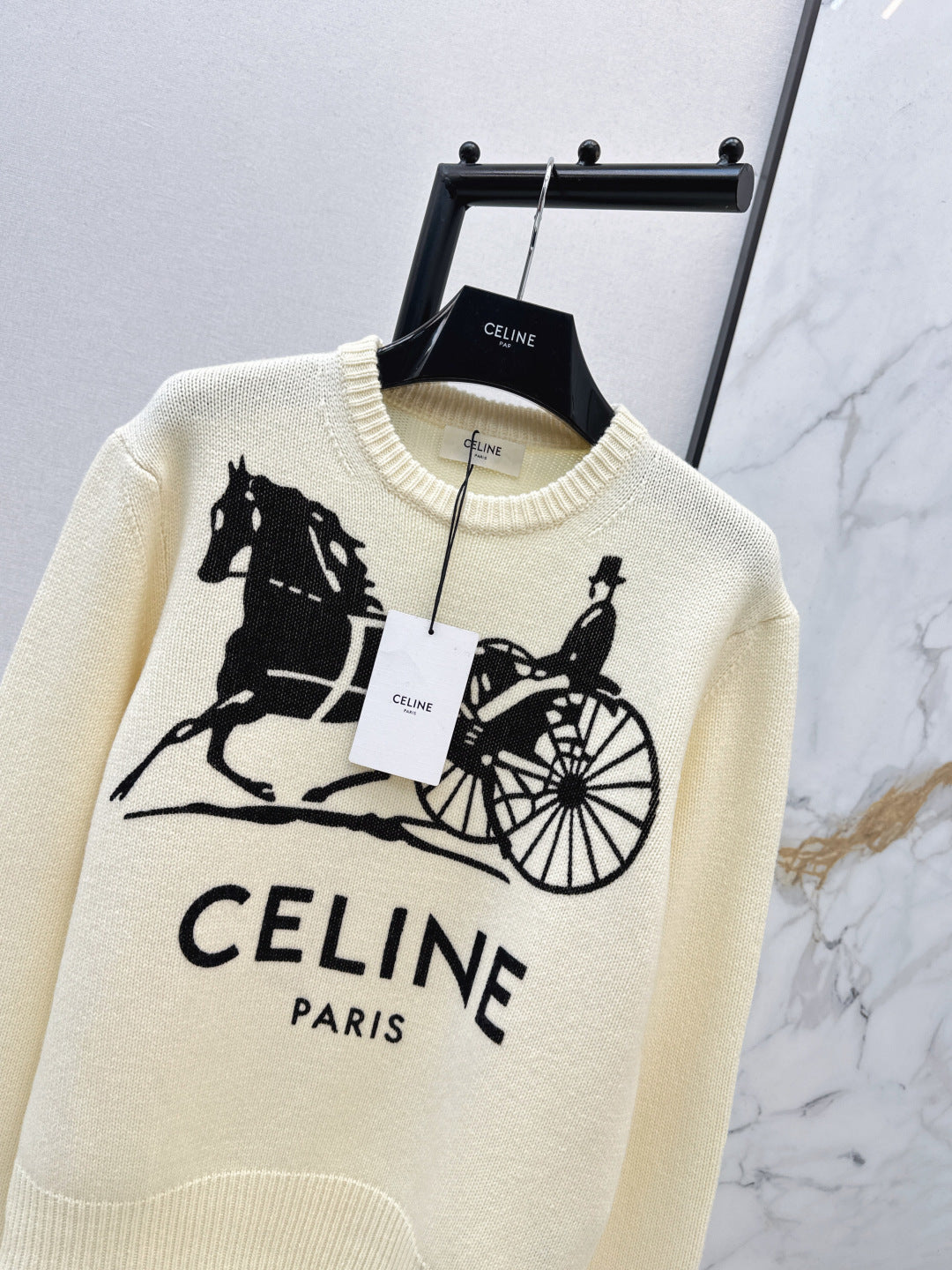 Carriage Pattern Cream Sweater
