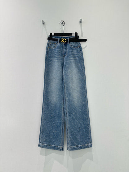 Custom-made diamond-patterned jeans