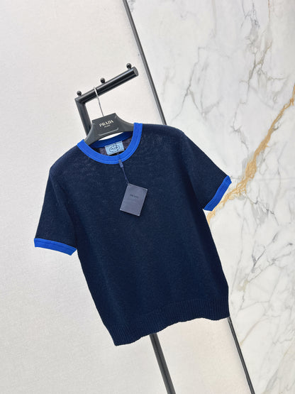 Color-blocked cashmere short-sleeved top