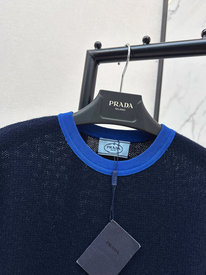 Color-blocked cashmere short-sleeved top