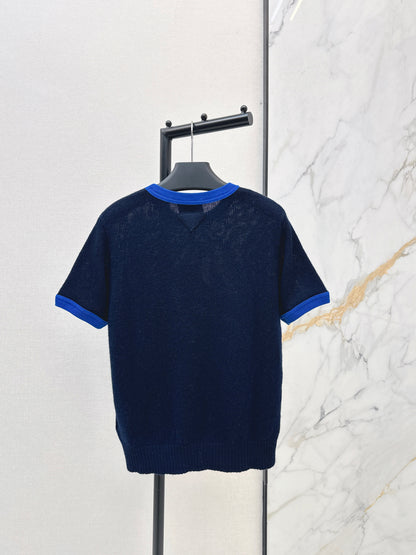 Color-blocked cashmere short-sleeved top