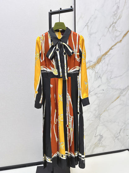 3D Ribbon Print Silk Dress