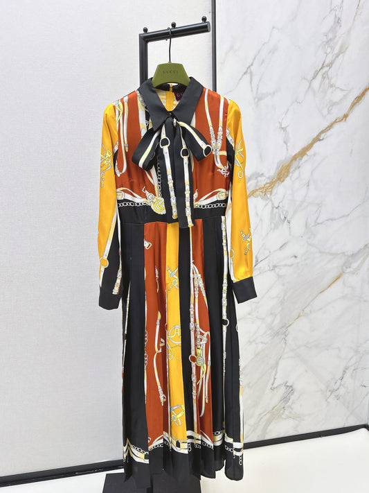 3D Ribbon Print Silk Dress