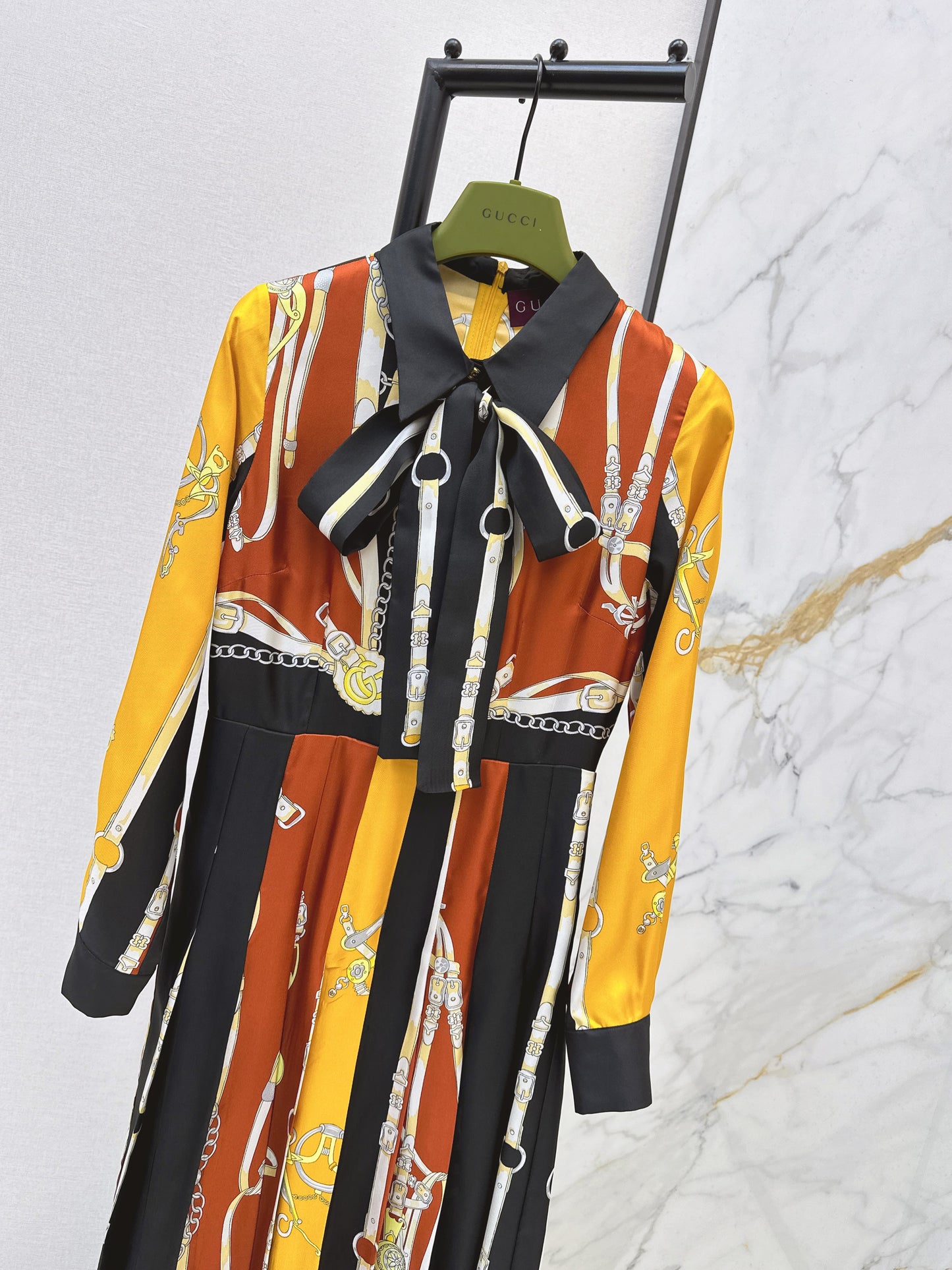 3D Ribbon Print Silk Dress