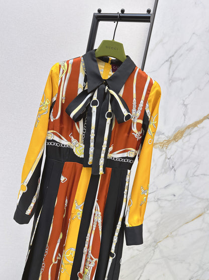 3D Ribbon Print Silk Dress