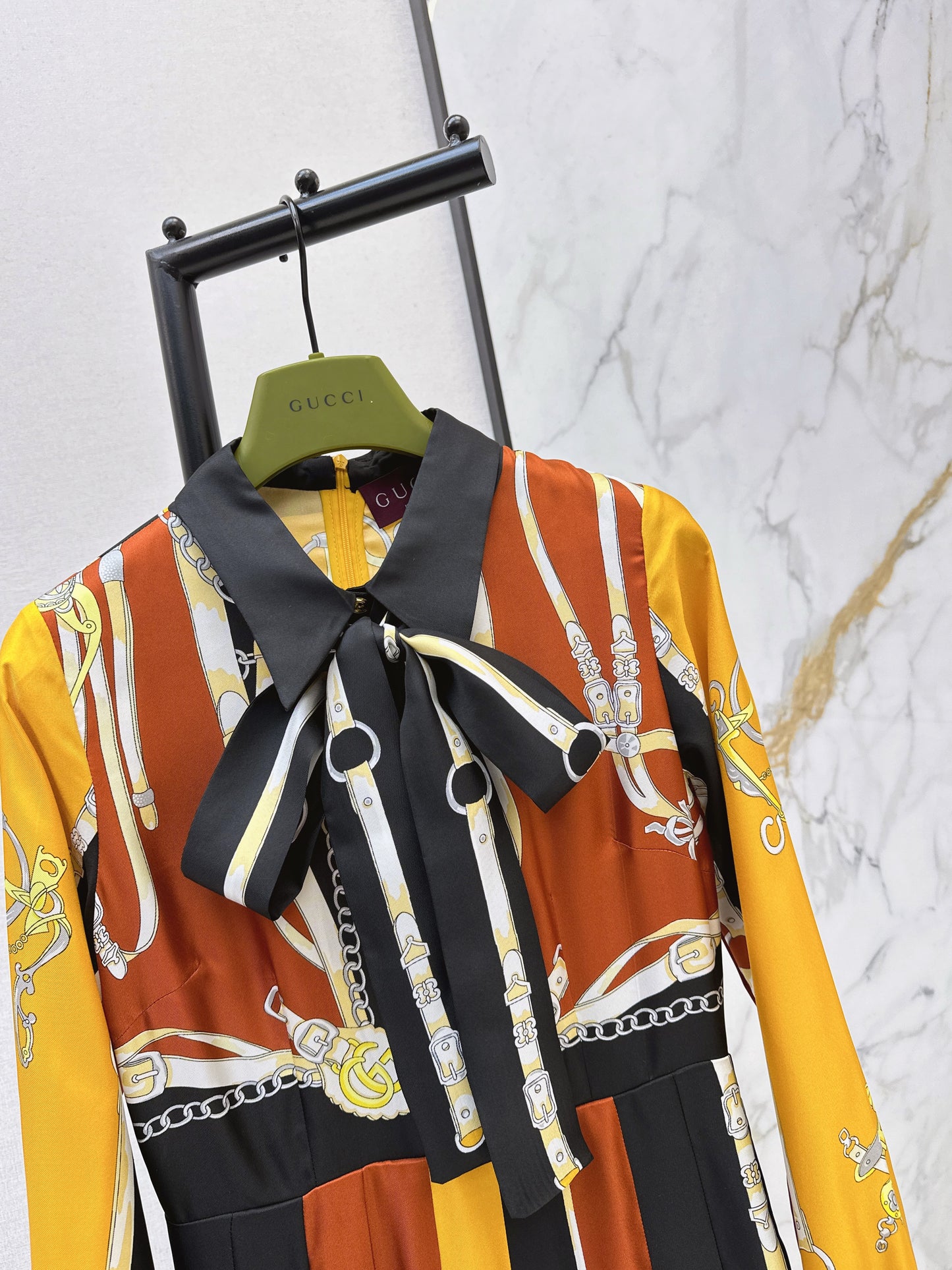 3D Ribbon Print Silk Dress