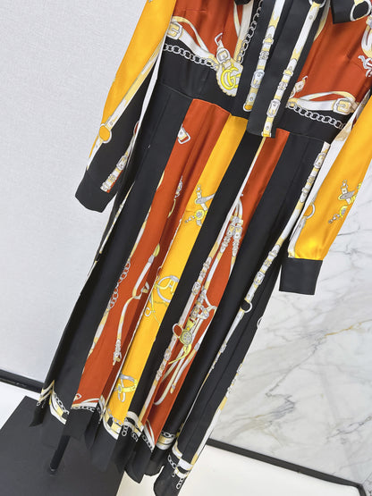 3D Ribbon Print Silk Dress