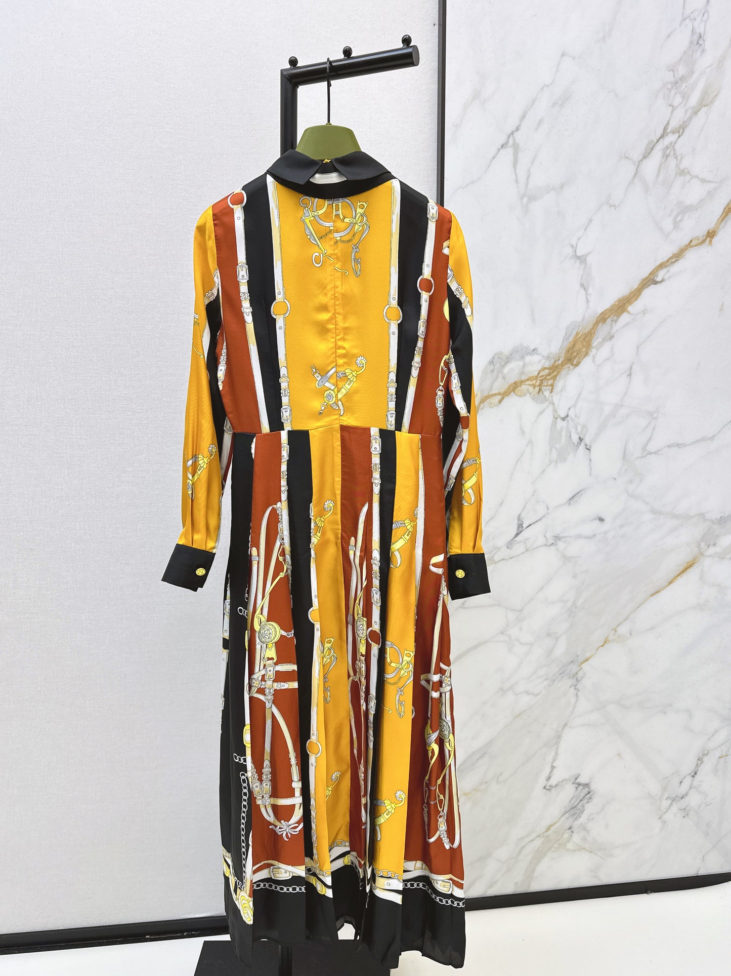 3D Ribbon Print Silk Dress