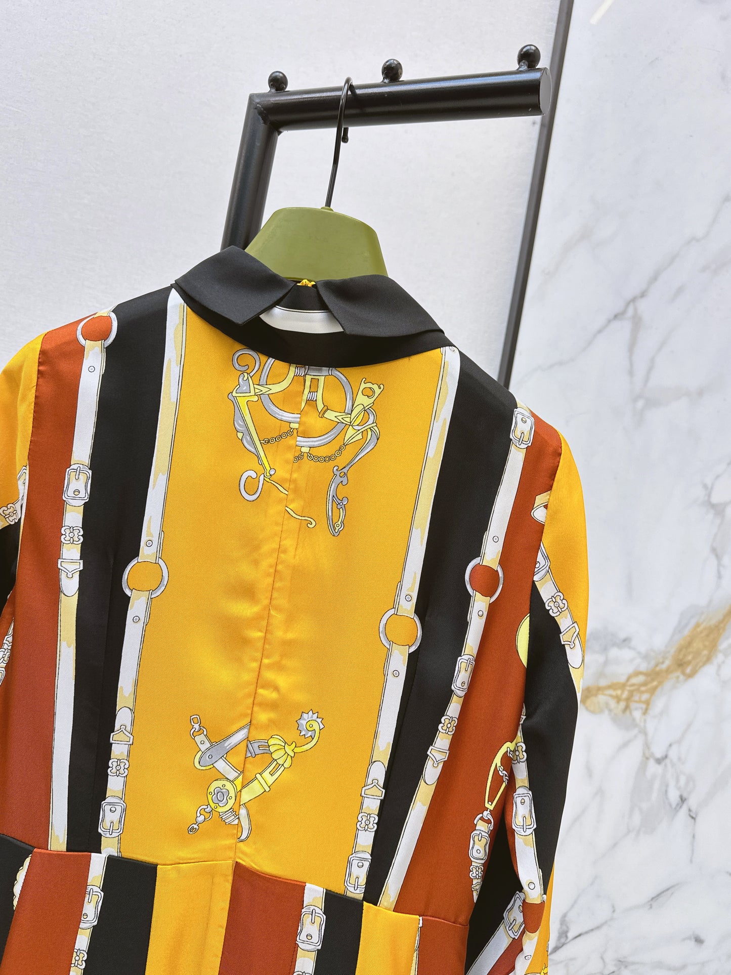 3D Ribbon Print Silk Dress