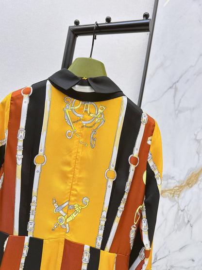 3D Ribbon Print Silk Dress