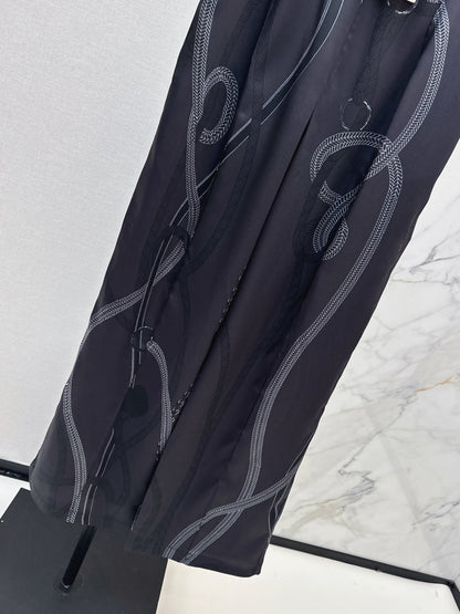 Long-sleeved printed shirt/straight-leg trousers
