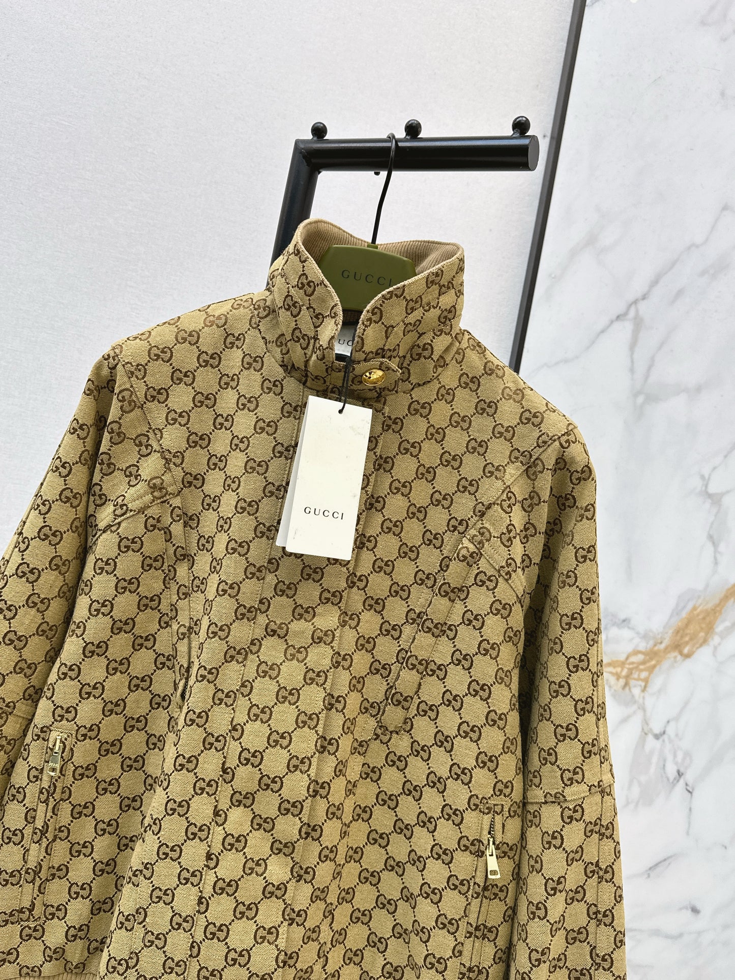 Jacquard Stand Collar Trench Coat