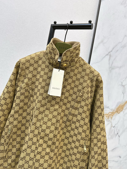 Jacquard Stand Collar Trench Coat