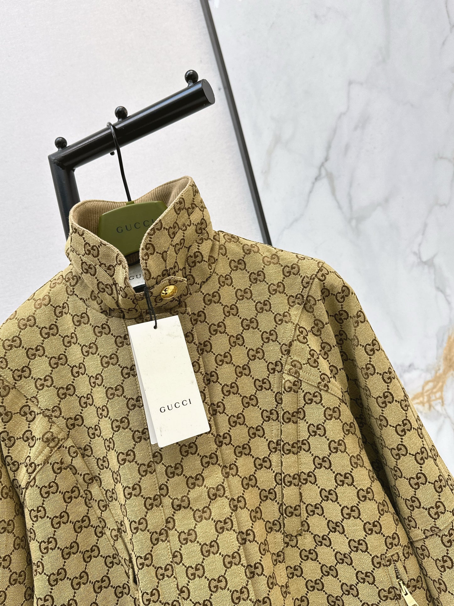 Jacquard Stand Collar Trench Coat