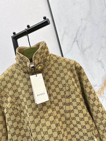 Jacquard Stand Collar Trench Coat