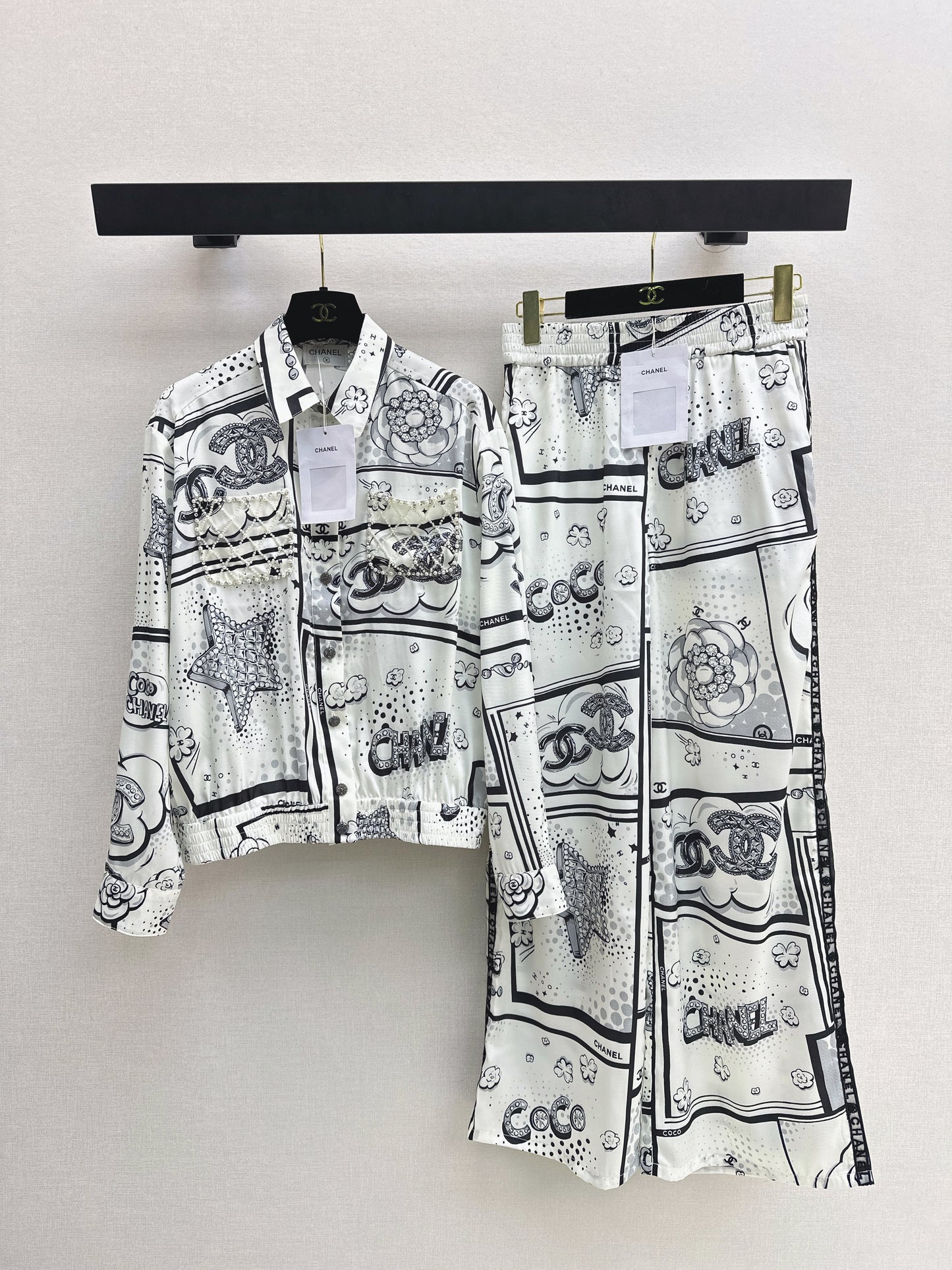 Cartoon Pattern Collared Shirt/Straight-Leg Pants