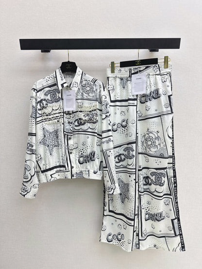Cartoon Pattern Collared Shirt/Straight-Leg Pants