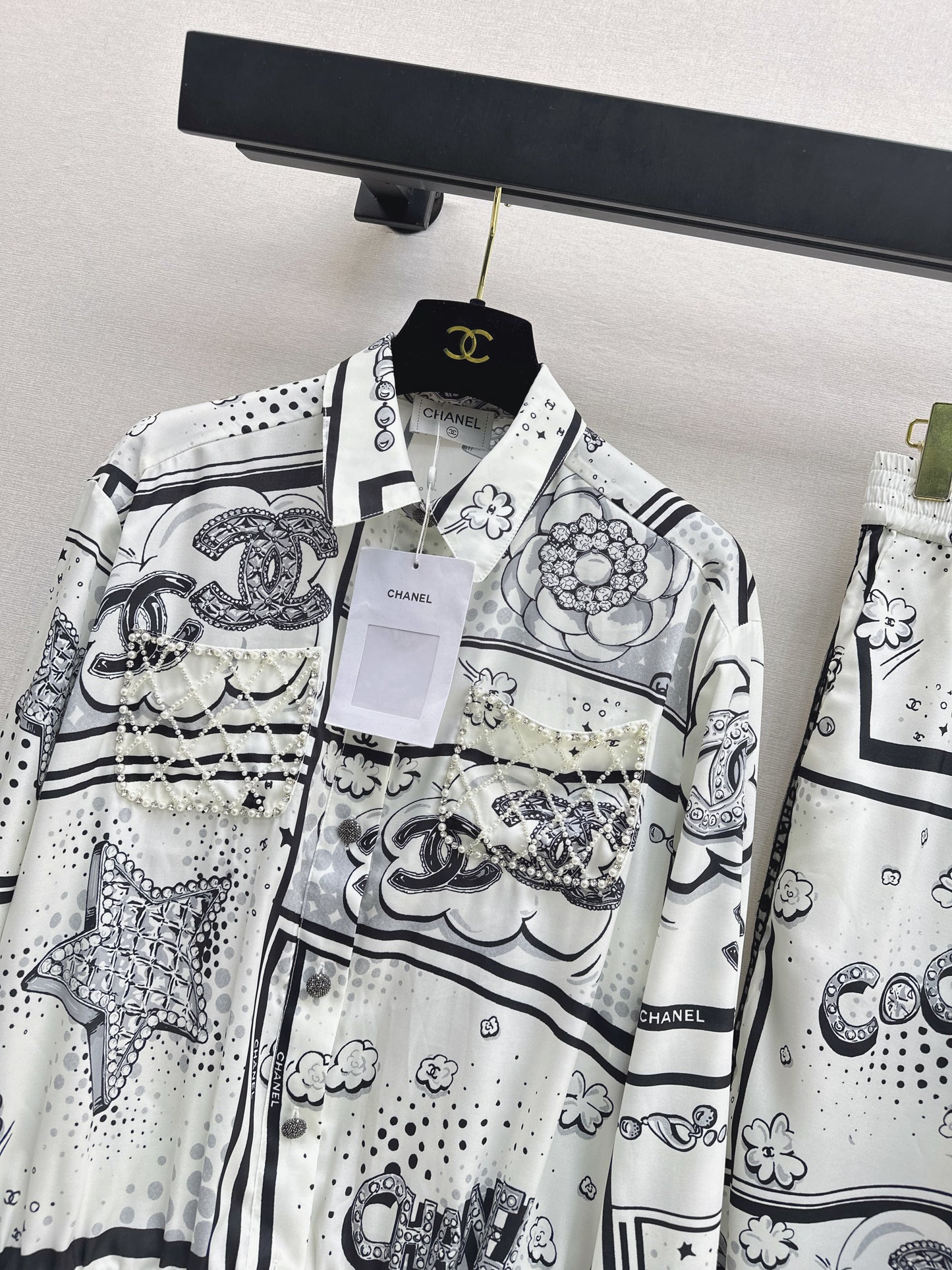 Cartoon Pattern Collared Shirt/Straight-Leg Pants