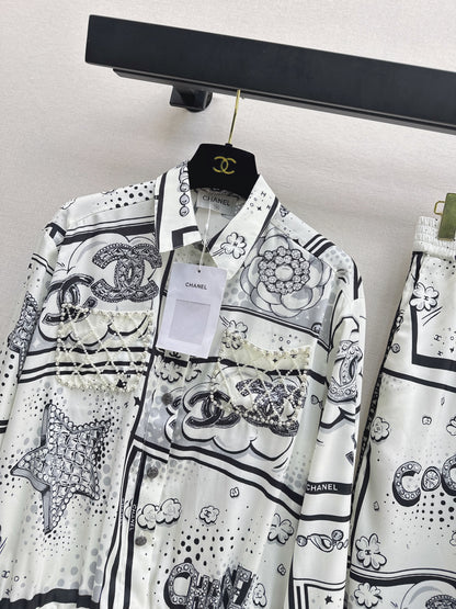 Cartoon Pattern Collared Shirt/Straight-Leg Pants