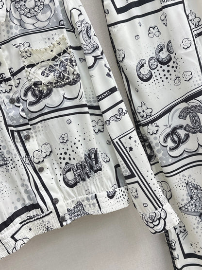 Cartoon Pattern Collared Shirt/Straight-Leg Pants