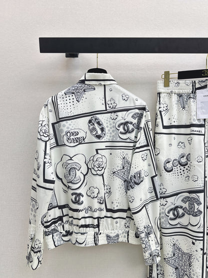 Cartoon Pattern Collared Shirt/Straight-Leg Pants