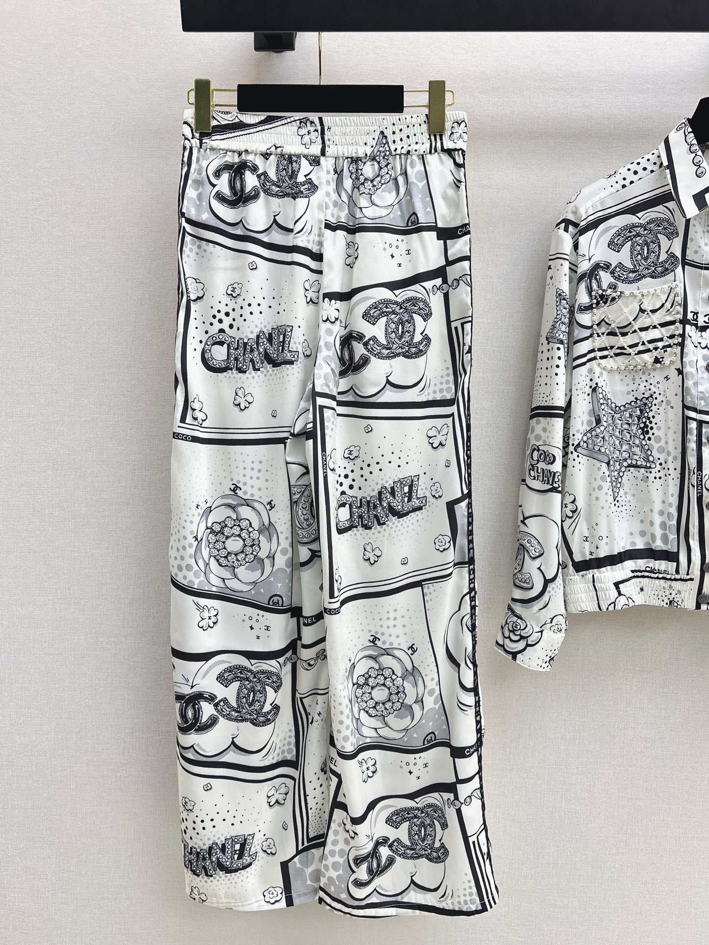 Cartoon Pattern Collared Shirt/Straight-Leg Pants