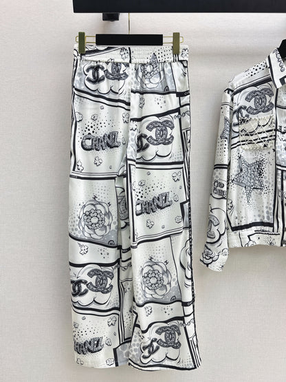 Cartoon Pattern Collared Shirt/Straight-Leg Pants