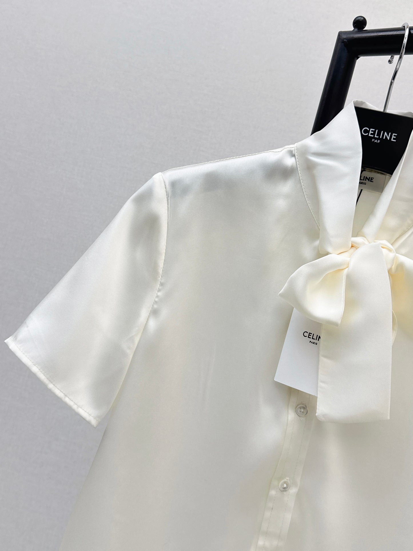 Tie-front twill silk shirt