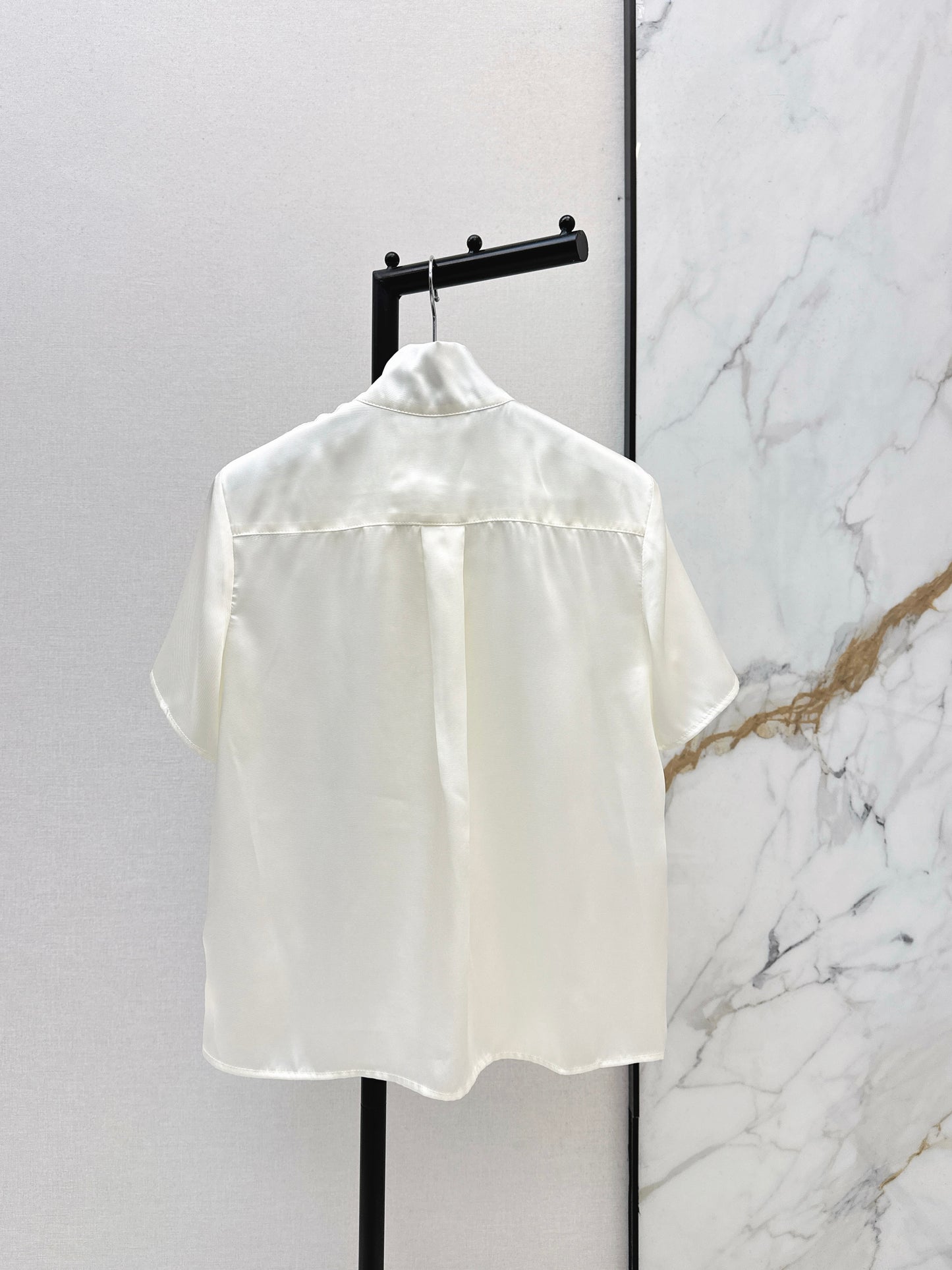 Tie-front twill silk shirt
