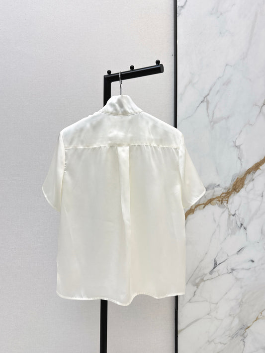 Tie-front twill silk shirt