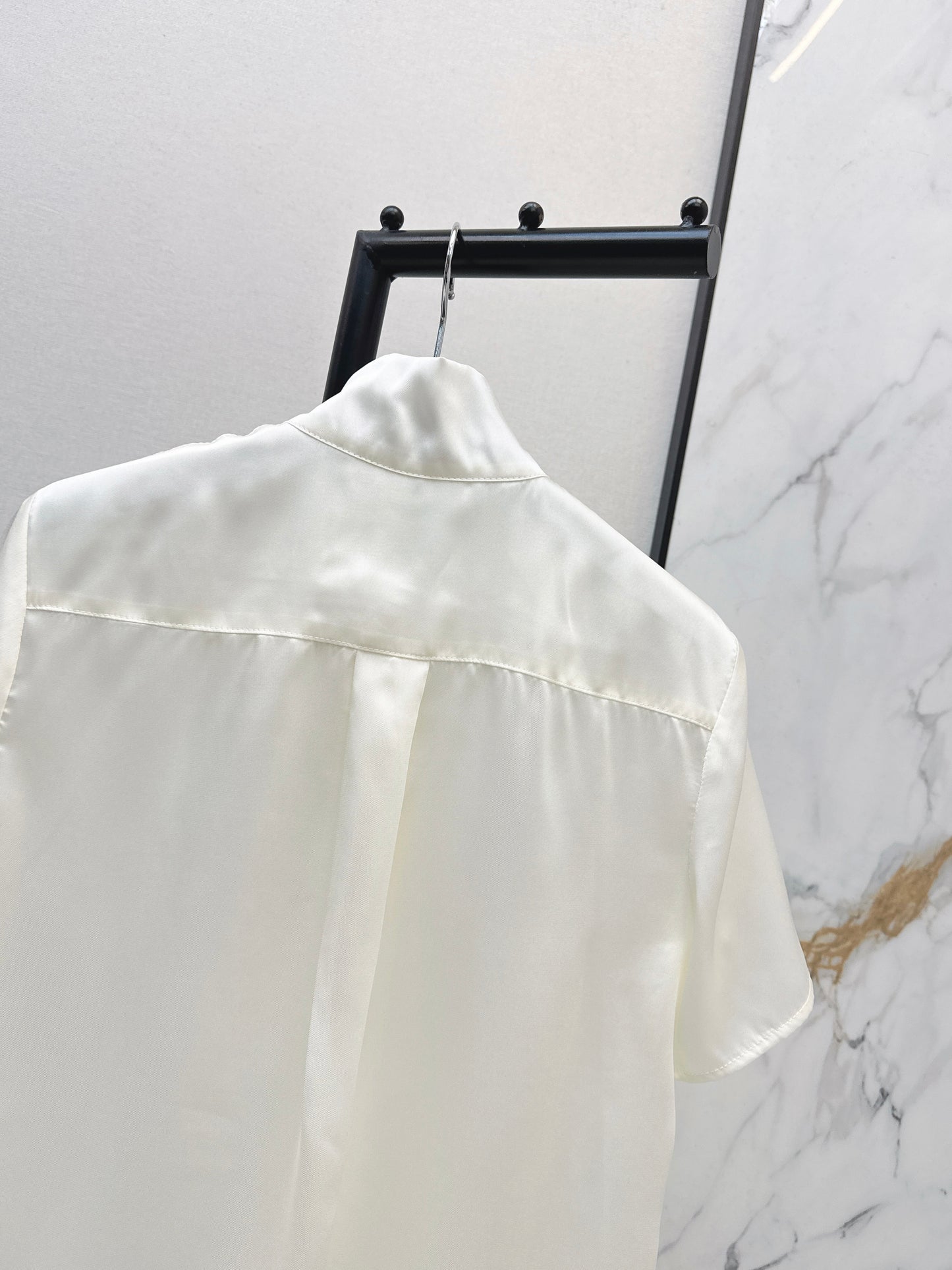 Tie-front twill silk shirt