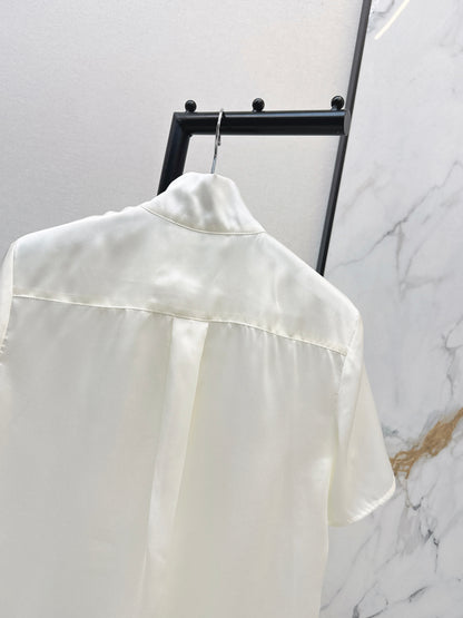 Tie-front twill silk shirt