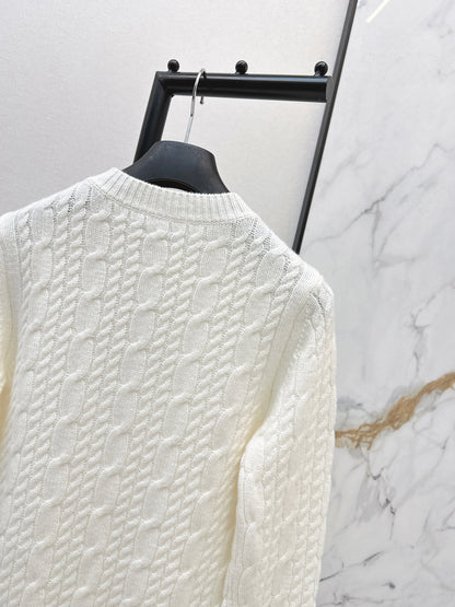 Crew Neck Cable Knit Cashmere Sweater
