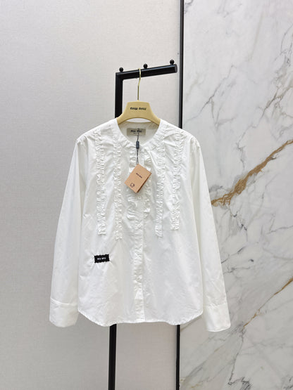 Ruffled trim long-sleeved shirt