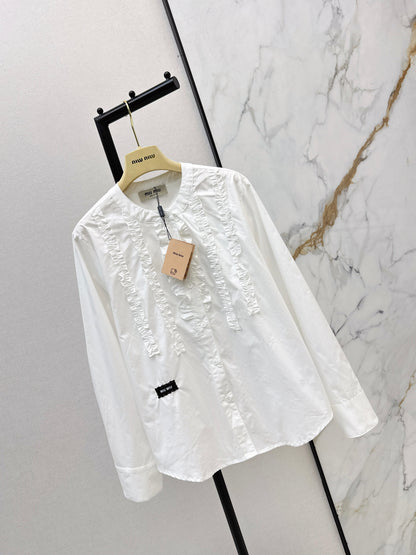 Ruffled trim long-sleeved shirt