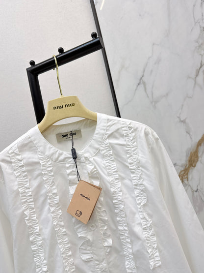 Ruffled trim long-sleeved shirt