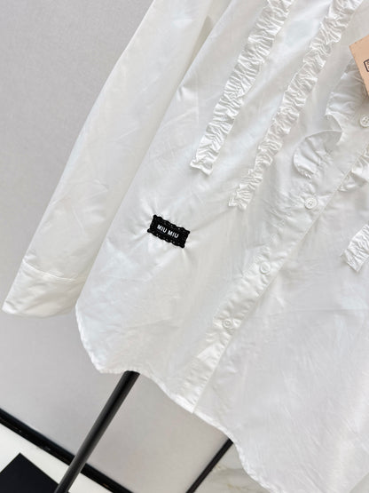 Ruffled trim long-sleeved shirt