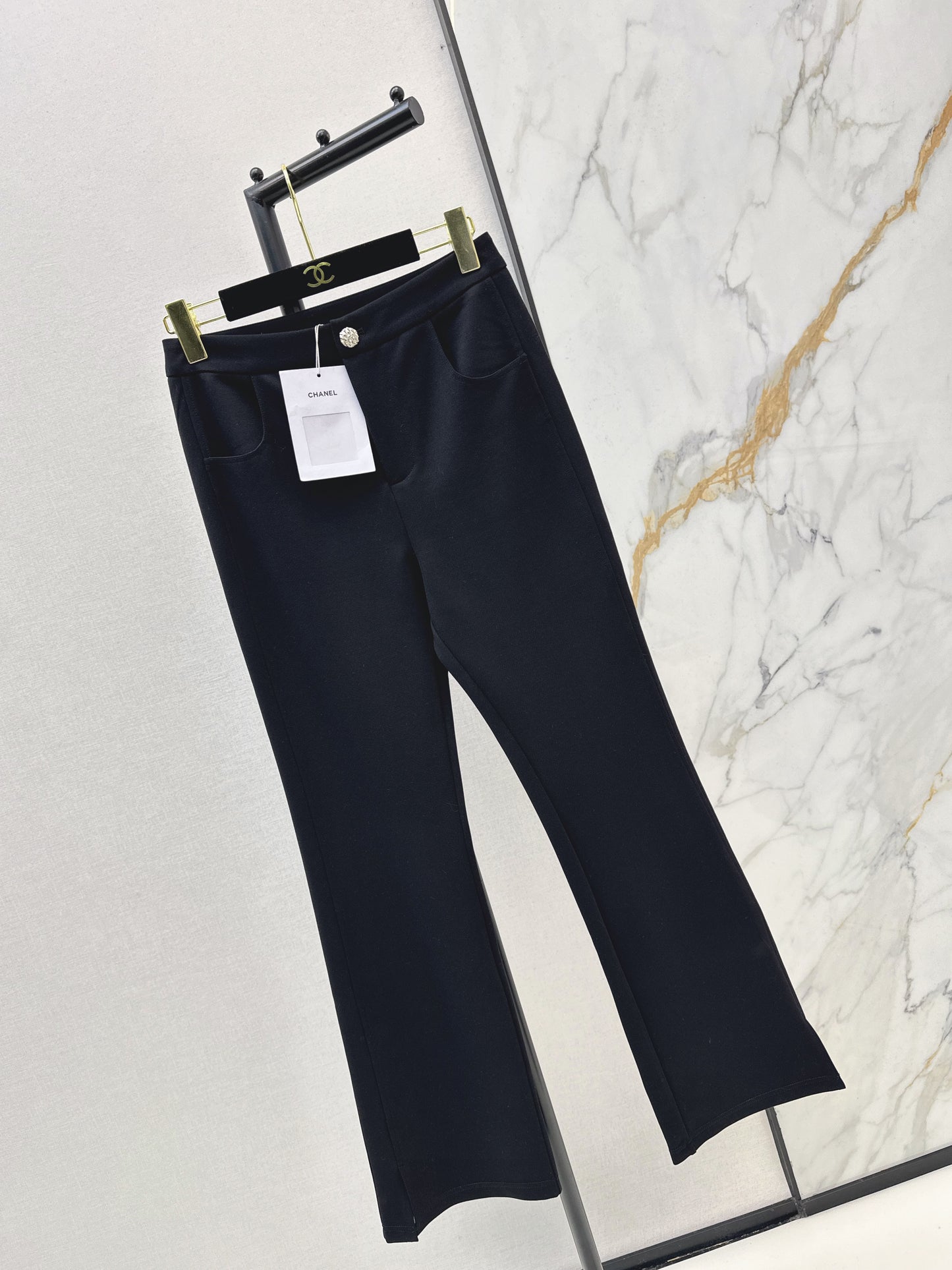 High-waisted flared trousers